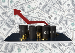 fundo de dólar e destacado a frente barris de petróleo com seta vermelha crescente, simulando os novos reajustes da Petrobras no preço do diesel, gasolina e gás de cozinha