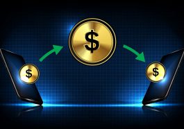 base futurista de transferências de dinheiro por telefone inteligente com moeda de um dólar