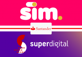 Logomarcas da Sim empréstimos online e Superdigital, as duas fintechs do Santander