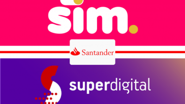 Logomarcas da Sim empréstimos online e Superdigital, as duas fintechs do Santander