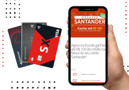 mão segurando celular com a página da promoção Desafio Santander